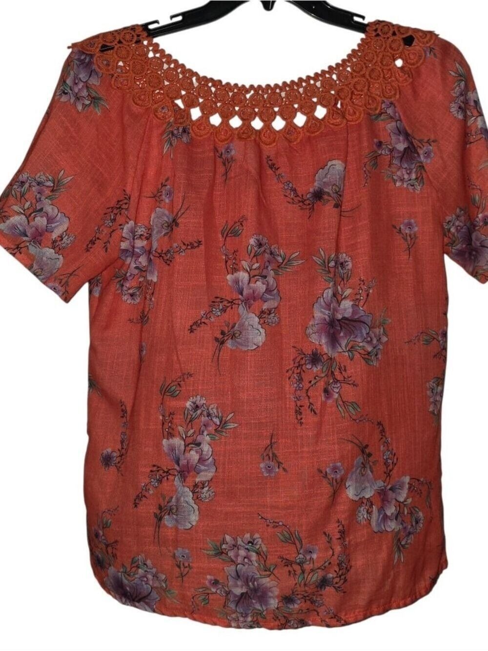 Coral Floral Short Sleeve Blouse XL - Picture 3 of 6